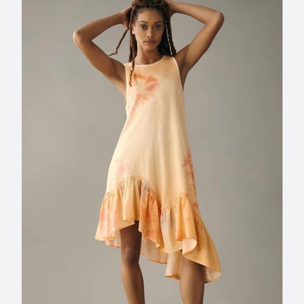 Anthropologie Daily Practice Asymetrical Sleeveless Tie-Dye Ruffle Hem Dress